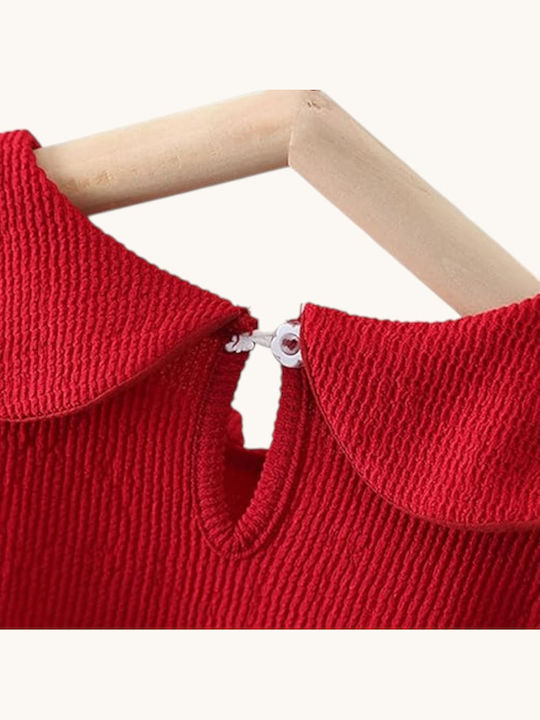 Girls Dress Short Sleeve Red/Cream