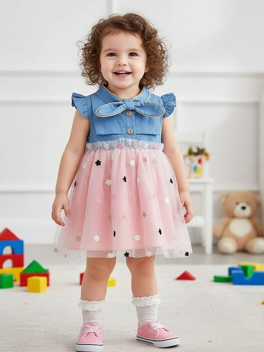Girls Dress Sleeveless Denim Pink