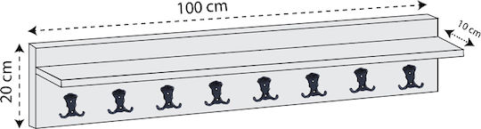 Megapap Wall Hanger Vettini Wooden 16 Hooks White 100x20x12cm