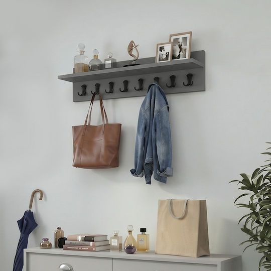 Megapap Cremastă de Perete Vettini din Lemn cu 16 Compartimente Gri 100x20x12cm