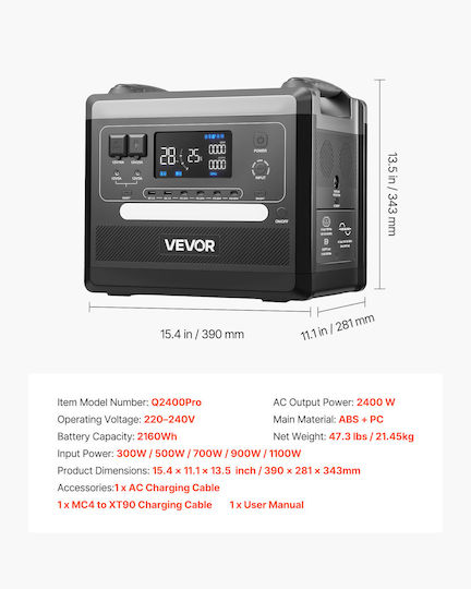 Vevor KZSCNDYZJ2046MZUY001V2 Power Station 2160Wh