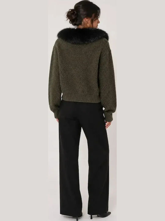 Lange Gestrickte Damen Strickjacke Khaki