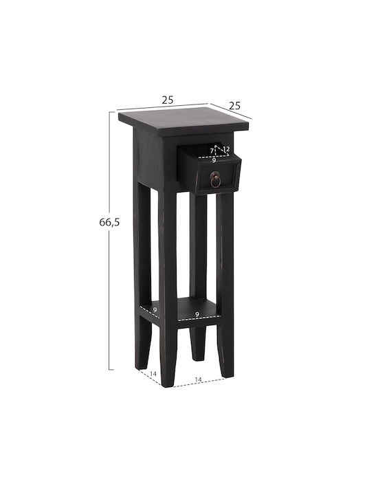 Square Side Table Ramu Made of Solid Wood with Drawers Black M25xW25xH66.5cm