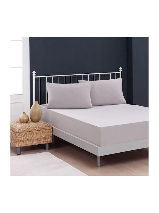Melinen Sheet Set with 2 Pillowcases King Size with Elastic 180x200+25cm. Jersey Gray 3pcs