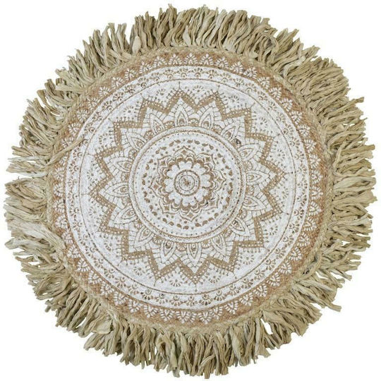 Inart Chindi Βαμβακερό με Κρόσια Φ120cm Natural / Λευκό