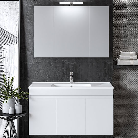 Martin Omega 120 Waschtisch mit Waschbecken & Spiegel mit Licht L120xB46xH57cm White