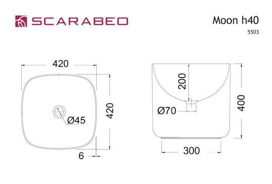 Scarabeo Diva 45 +5503-300 Countertop with Sink L44xW39xH63.5cm White