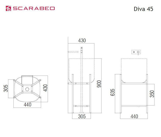 Scarabeo Diva 45 +5503-300 Countertop with Sink L44xW39xH63.5cm White