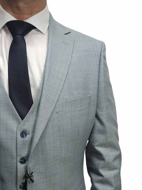 Summer Men's Suit with Vest Slim Fit Light Blue