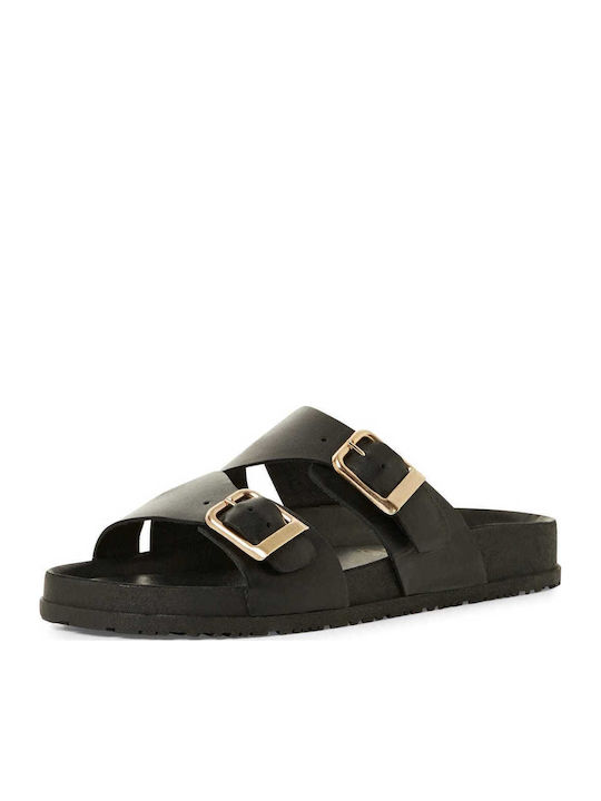Leather Women's Flat Sandals in Black Color