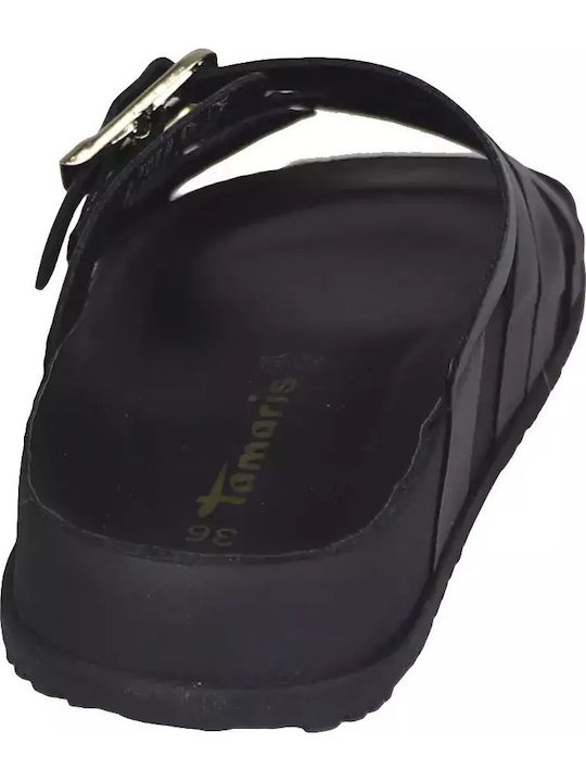 Leather Women's Flat Sandals in Black Color