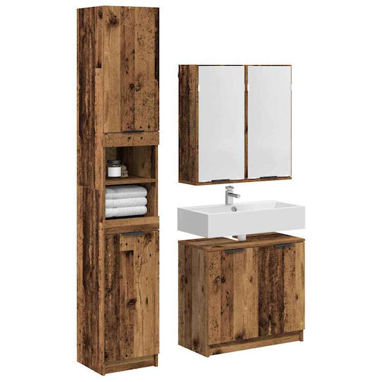 vidaXL Countertop with Sink & Mirror Old Wood, Brown