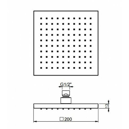 Eurorama Square Pătrat Cap de duș 20x20cm cu braț 35cm Inox