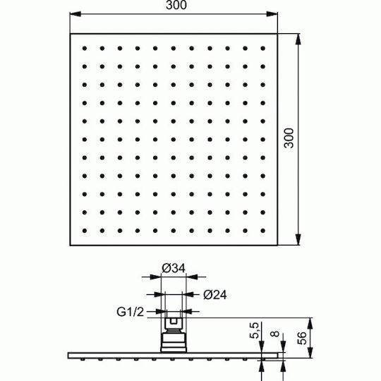 Ideal Standard Idealrain Pro Τετράγωνη Κεφαλή Ντουζ 30x30cm