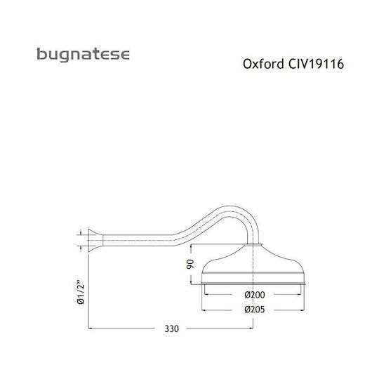Bugnatese Denver Στρογγυλή Κεφαλή Ντουζ 20cm με Βραχίονα 33cm Bronze