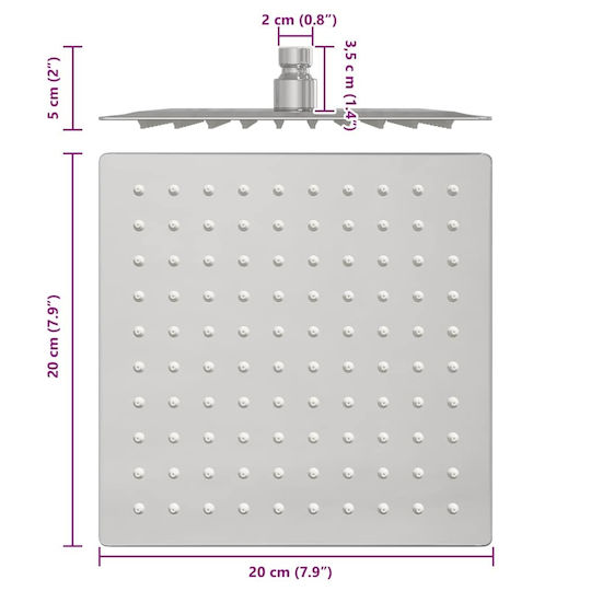 vidaXL Platz Duschkopf 20x20cm