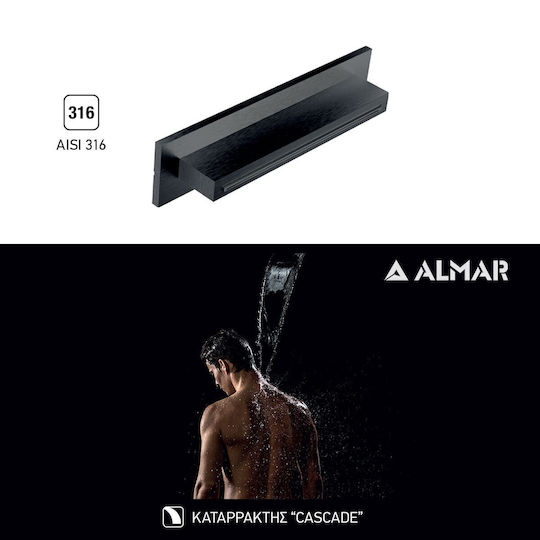 Almar XL-Waterfall Shower Head Rechteckig Duschkopf Black Brushed