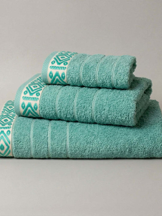 White Fabric Bath Towel Cotton 70x140cm Petrol / Green Weight 600gr/m²