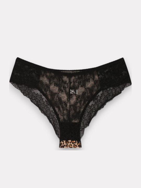 Hohe Taille Damen-Slips Brazil MultiPack mit Spitze Schwarz