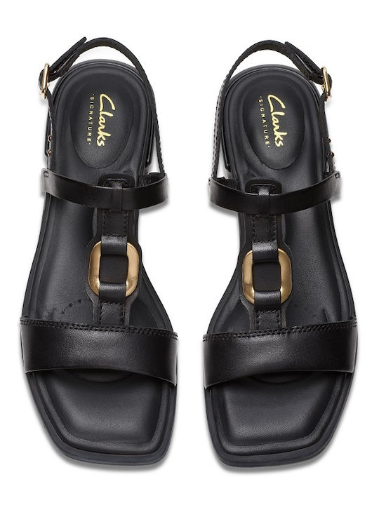 Ariany Leather Women's Flat Sandals with Strap in Black Color
