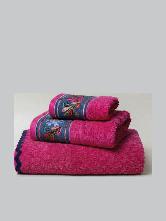 White Fabric Hand Towel Nadine 30x50cm Fuchsia / Pink Weight 600gr/m²