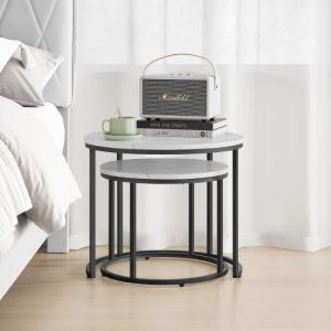 Set Zigon Rotund Din Lemn Marmură Picioare Negre 2 Buc M65xL65cm