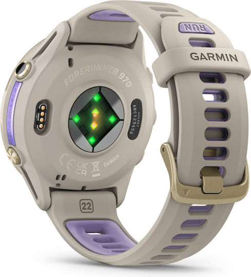 Garmin Forerunner 970 Titanium 47mm Waterproof Smartwatch with Heart Rate Monitor (Soft Gold Titanium with French Gray and Translucent Indigo)