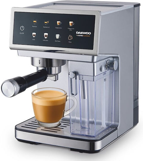 Daewoo Espressor Automat 1350W Presiune 20 Bar pentru Cappuccino cu Râșniță Argintie DCMM1350