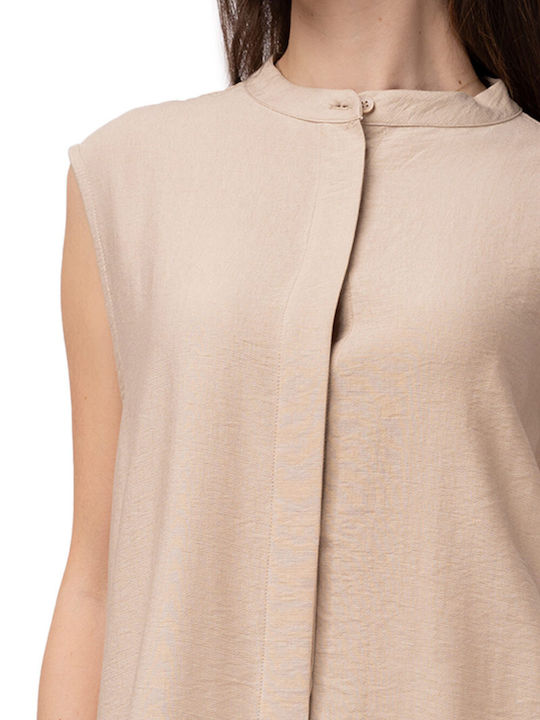 Women's Sleeveless Beige Blouse
