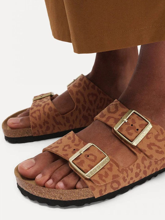 Δερμάτινα Γυναικεία Σανδάλια Καφέ Narrow Fit