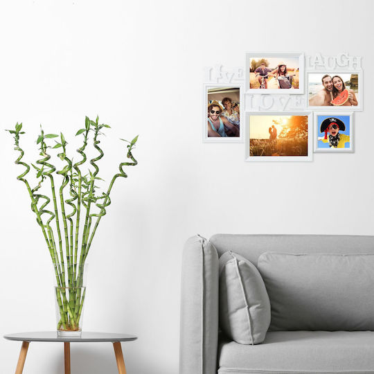 Relaxdays Multi Wall-Mounted Picture Frame 5 Photos Plastic With White Frame