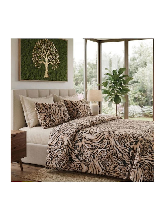 Pucioasa Set Huse Pentru Pilote Din Bumbac Satinat 200x230cm Dublu Cu 2 Fețe De Pernă Și 1 Cearceaf Bej