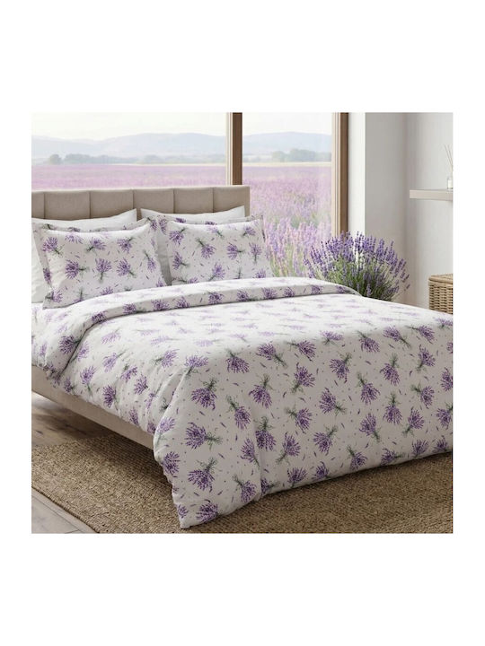 Pucioasa Set Huse Pentru Pilote Bumbac Satinat 200x230cm Dublu Cu 2 Fețe De Pernă & 1 Cearceaf Lavandă