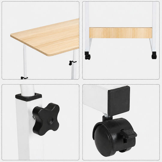 Wooden Desk White/Beige with Metal Legs & Adjustable Height 80x40x66.5cm