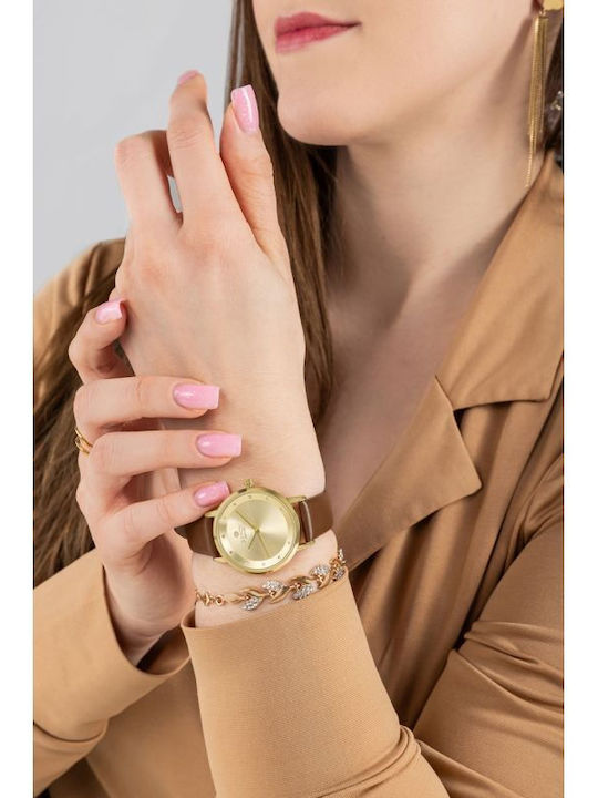Giewont Womens Watch 34mm Battery With Brown Leather Strap