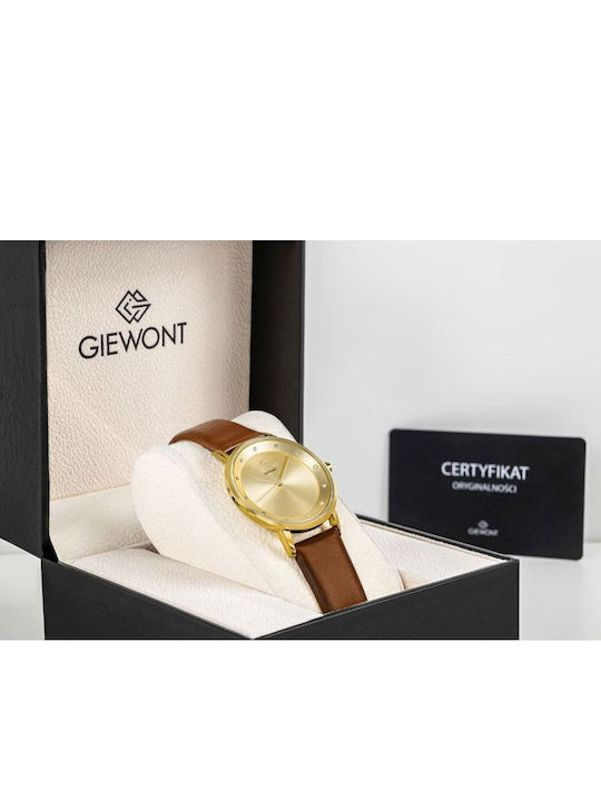 Giewont Womens Watch 34mm Battery With Brown Leather Strap
