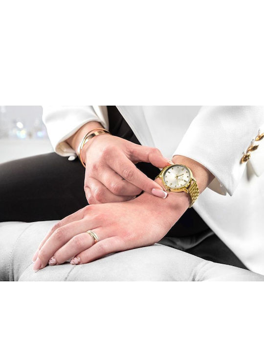 Giewont Womens Battery Watch With Gold Metal Bracelet