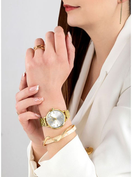Giewont Womens Battery Watch With Gold Metal Bracelet