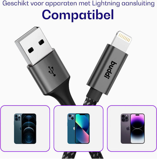 Buddi Flex USB-A to Lightning Cable 12W Black 2m