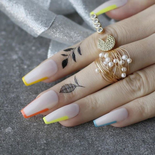 Set 24 Vârfuri False Autocolante Pentru Unghii Neon Colorate Franceze
