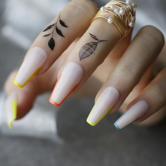 Set 24 Vârfuri False Autocolante Pentru Unghii Neon Colorate Franceze