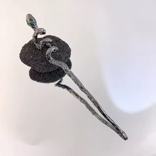 Agrafă De Păr În Formă De Șarpe Metal Negru Detaliu Verde Stil Elegant Misterios Coafuri De Seară Moderne Verzi Negre