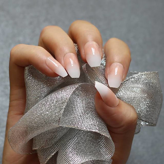 Set 24 Tipsuri Unghii False Balerină Ombre Franceză Alb Nude