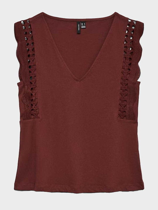 Vero Moda Damen Bluse Baumwolle Ärmellos mit V-Ausschnitt Braune