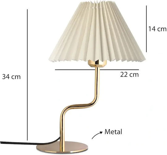SteweHome Metal Table Lamp for E27 Socket with White Shade and Gold Base