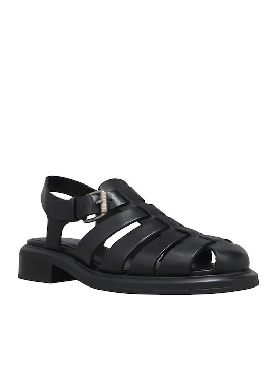 Leder Flache Sandalen für Damen in Schwarz Farbe