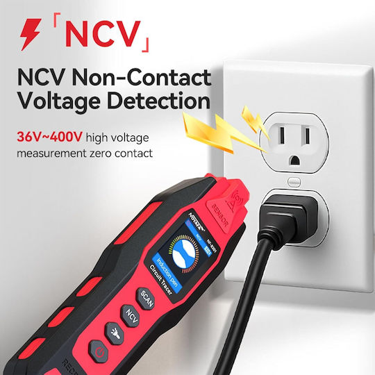 Detector Profesional de Circuite de Cablu Noyafa Nf-8301 Multimetru Digital Integrat 400v Funcție Ncv Fără Contact 8 Niveluri de Sensibilitate Reglabile Localizare Cablu Subteran În Perete Indicator de Semnal Lanternă Led Kit Complet Roșu
