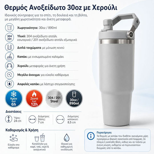 Koupakoupa Capybara Bubble Чаша С Дръжка Термос Неръждаема Стомана 890мл Сива Сламка И Дръжка