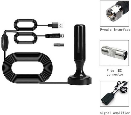 Antena TV Dvb de Interior Zola Amplificator de Semnal Conector Iec Rg-59 Recepție 360 Bază Magnetică Alimentare Usb Neagră