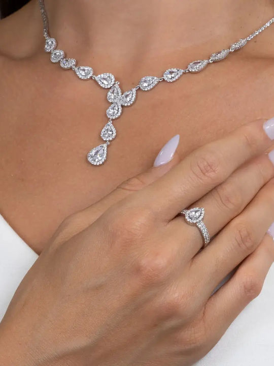 Schmuckset mit Halskette Ohrringe Ring & Armbänder aus Silber mit Steinen